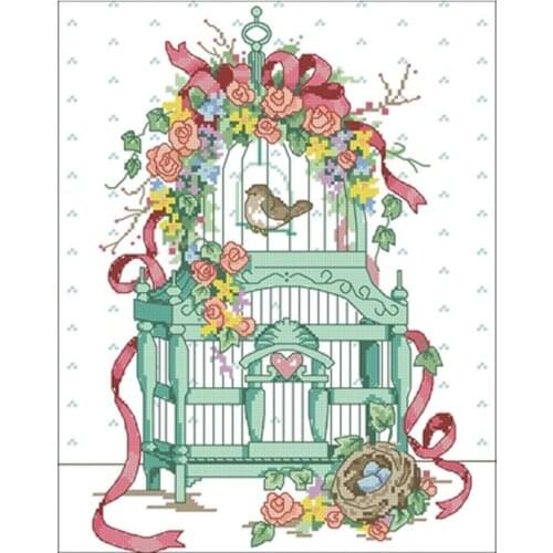 Ribbon bird cage flower patterns counted 11CT 14CT 18CT Cross Stitch Set DIY Cross-stitch Kits Embroidery Needlework Home Decor