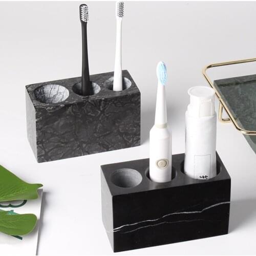 Natural Marble Bathroom Electric Toothbrush Holder Toothpaste Holder Stand for Vanity Countertops, Hollow Bottom