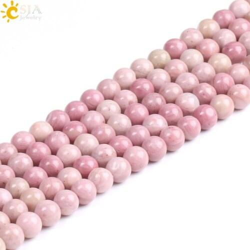 CSJA Wholesale Natural Rhodochrosite Stone Beads for Jewelry Making Pink Loose Bead 4 6 8 10mm DIY Charm Bracelet Necklace F235
