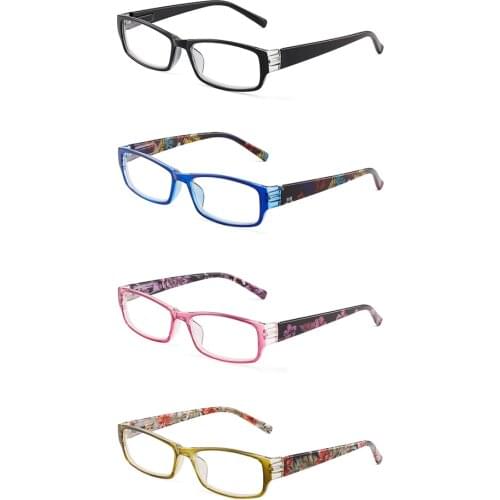 JM 4pcs/set Rectangle Women Men Reading Glasses Spring Hinge Magnifier Diopter Presbyopic Reading Glasses Square