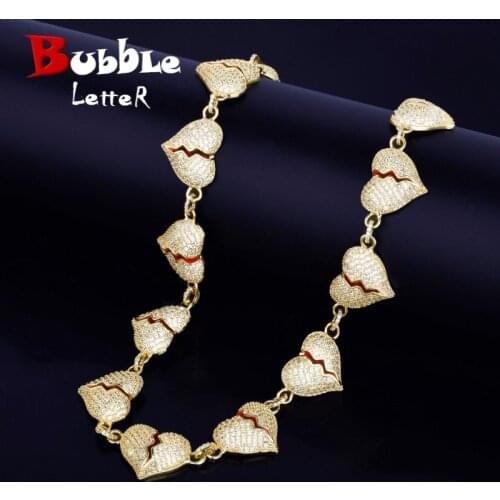 Iced Broken Heart Necklace Chain Gold Color Bling Bling Cubic Zircon Mens Women Hip hop Jewelry For Gift