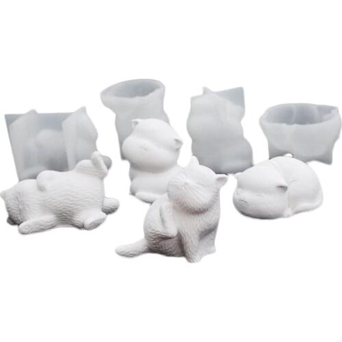 Transparent Cute Cat Silicone Epoxy Resin Molds Geometry Cat Mould Animal Aromatherapy Candle Making Form Decoration Tool right