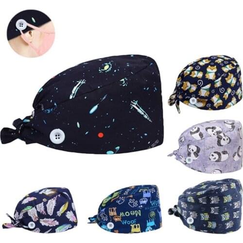 Unisex Scrub Doctor Nurse Bouffant Hat Adjustable Sweatband w/Button