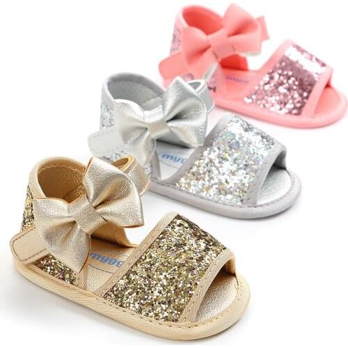 Newest little girls Princess shoes Baby Infant Kids Girl Soft Sole Crib Toddler Summer sequins bowknot Sandals Shoes 0-18M