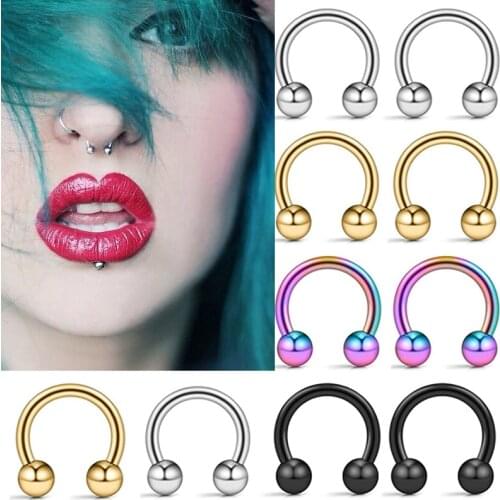 2Pcs/set C Shape Segment Tragus Fake Septum Nose Rings Surgical Steel Stud Helix Piercing Punk Body Jewelry Charm Women Earrings