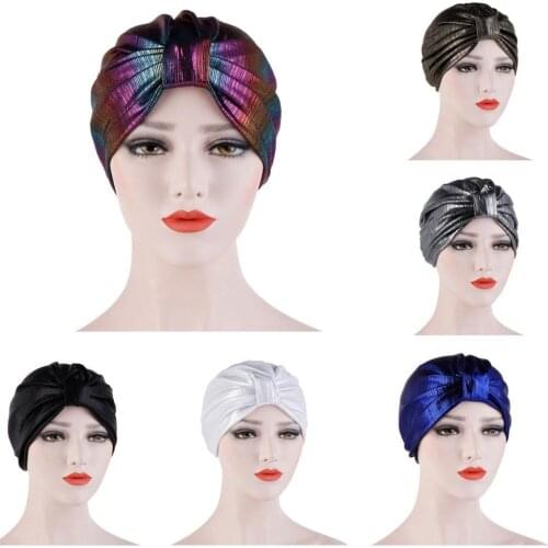 New Muslim Ruffle Knot Turban Hat For Women Glitter Turbans Caps Ladies Chemo Bonnet Cap Hair Loss Headwraps Turbante Mujer
