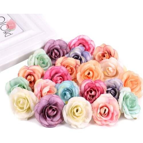 50 Pcs Artificial Flower 4 Cm Silk Rose Head For Wedding Home New Year Decoration Diy Garland Scrapbook Gift Box Craft Flower