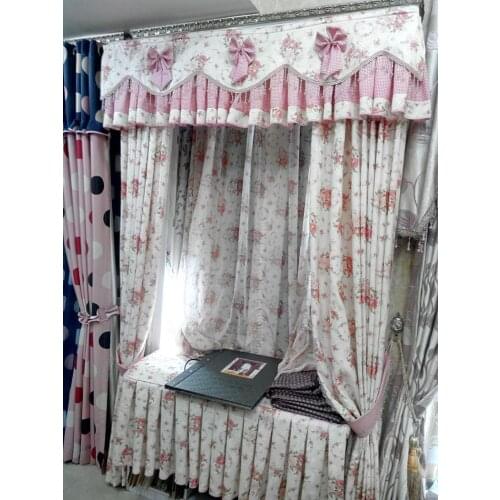 Kid Curtains home application daughter curtain pink flower finished curtain tulle cortinas cortinas with valance bead curtains