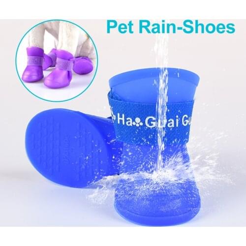 Pet Dog Rain Shoes Candy Color Soft Rubber Waterproof Dog Shoes For Small Medium Big Dogs Fashion Non Slip Pets Product 4PCS Set