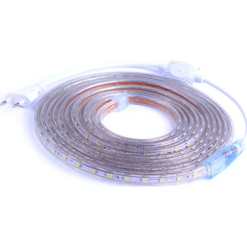5050 AC220V LED Strip Flexible Light 60leds/m Waterproof Outdoor LED Light Tape With Power Plug 1M/2M/3M/5M/6M/10M/15M/20M