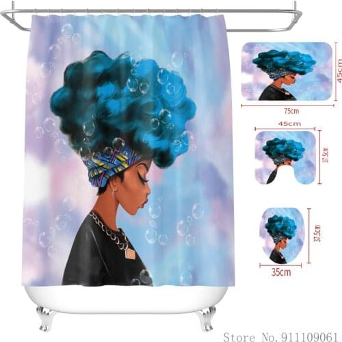 Creative Personality Africa Woman Printed Shower Curtain Waterproof Mildew Proof Bathroom Partition Curtain Non-slip Toilet Mats