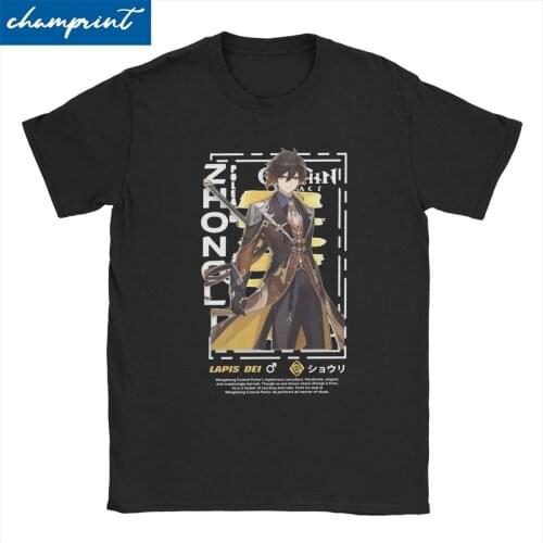 Genshin Impact Zhongli Streetwear T Shirt Men Womens Cotton Funny T-Shirts Round Collar Tees Short Sleeve Tops Gift Idea