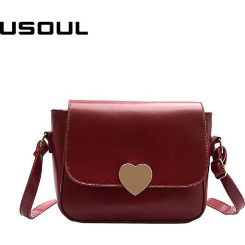 USOUL 2020 woman heart small bag flap handbag women vintage pu leather messenger bags female phone bag red white torebki damskie