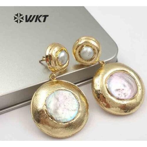 WT-E469 WKT Fashion Small And Cute Round Metal Wrapped Size Pearl Accessories Earrings