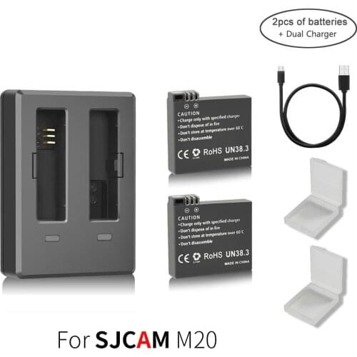 M20 Battery Charger Travel Dual Charger with 2 pcs M20 batteries For SJCAM M20 Battery