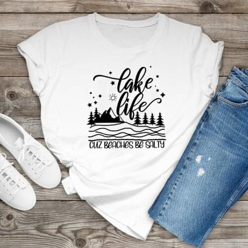 Lake Life Cuz Beaches Be Salty T-shirt Cute Summer Vacation Tshirt Funny Women Graphic Vacay Mode Top Tee Shirt Drop Shipping