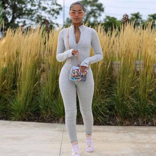 Womens Gym Workout Clothes Stand Collar Sexy Long Sleeve Zipper Sportswear Tight High Waist Sports Jumpsuit