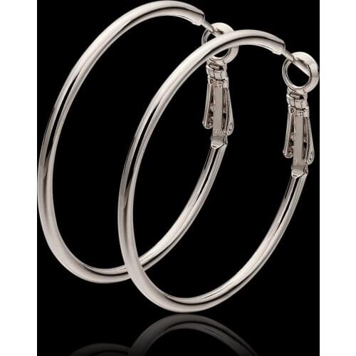 2019 Women 100% S925 Sterling Silver color Round Circle Earring 60 mm Round Circle Silver color Earrings