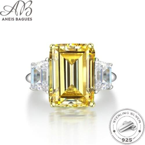 Aneis Bagues Classic 100% 925 Sterling Silver 10 * 14 MM Citrine Gemstone Wedding Engagement Diamonds Ring Fine Jewelry Gifts