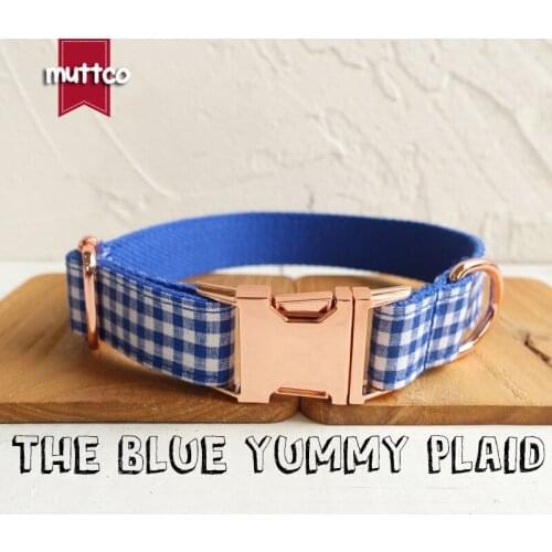 10pcs/lot MUTTCO self-design high quality personalized THE BLUE YUMMY PLAID adjustable dog collars leashes 5 sizes UDC046M
