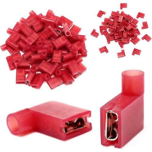 50PCS Red 22-18AWG Right Angle Flag Wire Female Spade Crimp Terminal Connectors