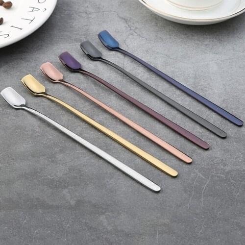 6Pcs Stainless Steel Long Handle Rose Gold Coffee Tea Dessert Food Cream Spoons Set Kitchen Tableware Drinking Tools Restaurant