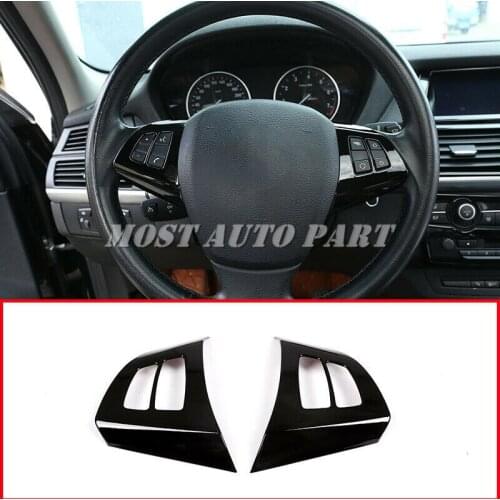 ABS Plastic Gloss Black Interior Steering Wheel Button Frame Trim For BMW X5 E70 2008-2013 2pcs Car Decoration Car Trim