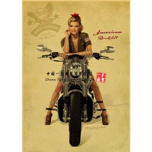 American Motorcycle stickers Retro Sticker Pin Up Sexy Girl Decal Suitable for Art Home Room Wall Painting Windows Bar Car Decor