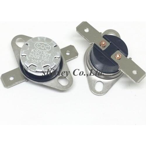 Free shiiping 50PCS KSD301 Thermostat Thermal Switch 250V 10A 105C Normally Closed NC 105Degree
