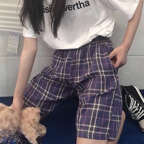 Harajuku Plaid Women Pants Korean Style High Waist Straight Knee Length Casual Pants 2020 New Summer Fashion Retro Female Pant