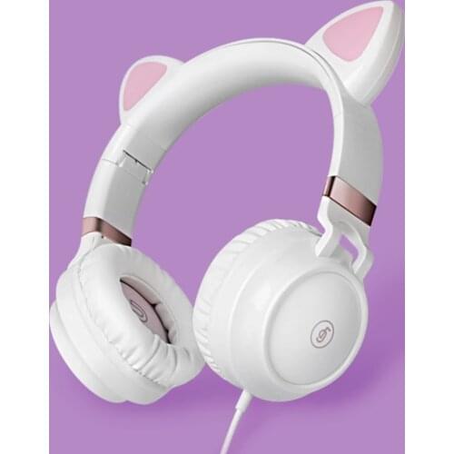 Cute Cat Kids Headphones With Mic Stereo Music Earphones 3.5mm Wired Foldable Gaming Headsets for Smartphone Girl Children Gift