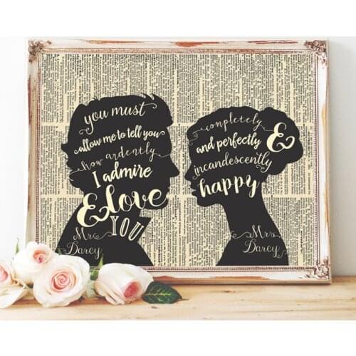 JANE AUSTEN Pride and Prejudice Quote Prints Romantic Anniversary Gift Mr & Mrs Wedding Sign Canvas Painting Home Wall Art Decor