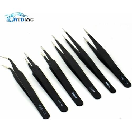 Good quality Tweezer Forceps Stainless Steel Anti-Static Curved Straight Tool Pincers Pincette Hand Tool Set 6pcs