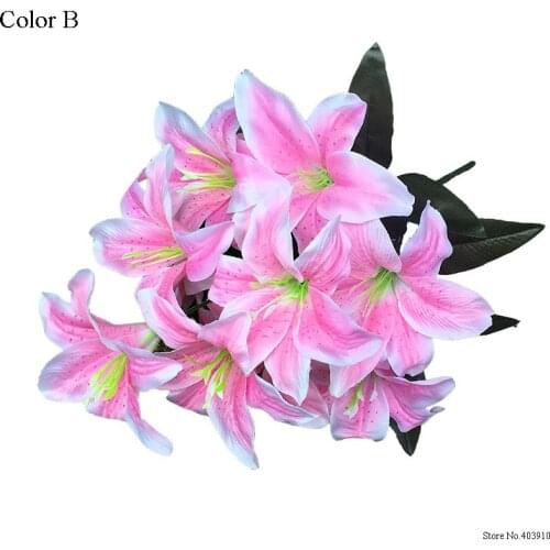 New 1 Bouquet 10 Heads Silk Flower European Artificial Lily Flowers Multicolor Fake Flowers For Wedding Home Party Decoration