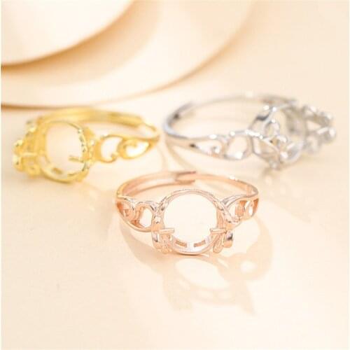 Ring Blank for 7mm-10mm Drilled Round Beads or Pearls Gold Plated 925 Silver Ring Setting Adjustable Ring Base SR0328