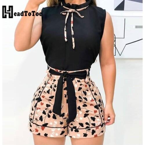 Print Round Neck Tank Top & Shorts Set