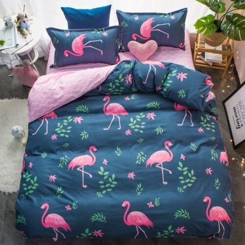 Flamingo Blue Bedding Sets Flat Bed Sheet Duvet Cover King Queen Full Twin Size Pillowcases Duvet Cover Sets Bedclothes 3/4pcs