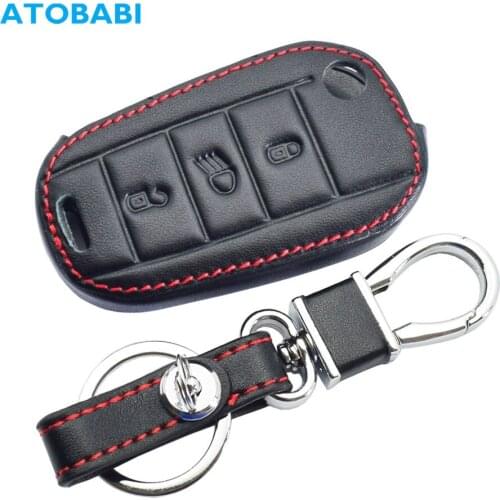 Leather Car Key Cases 3 Buttons Flip Keychain Holder Remote Control Protector Cover Jacket For Peugeot 208 308 3008 Citroen C4