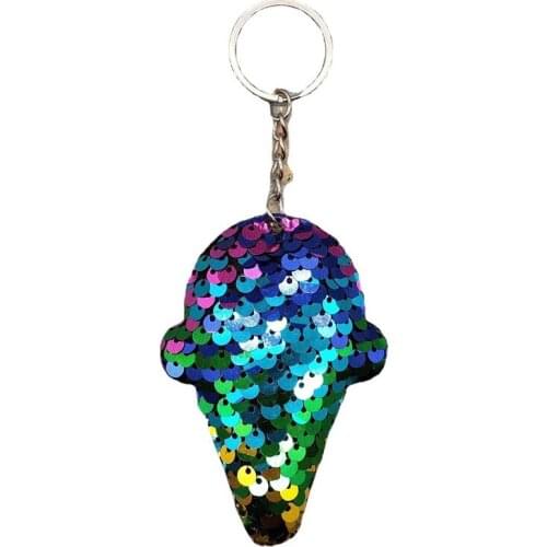 Creative Reflective Sequin Ice Cream Keychain Colorful Fishtail Bag Car Key Pendant Jewelry DIY Keychain Accessories