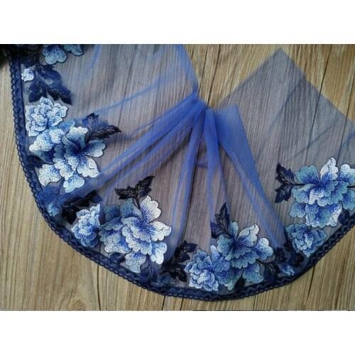 2 Meters/lot 22cm Width Blue Flower Guipure Design Lace Craft for Curtain Dress High Quality Mesh Lace Trim