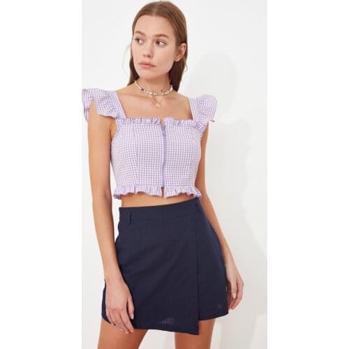 Lilac Zipper Detailed Blouse 2021 New Season Summer Fashion Trend High Quality Different Models Ladies Top Crops