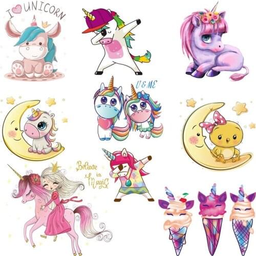 Cute Animal Unicorn Iron On Patches For Clothing Thermo Stickers On Clothes Boy Girl DIY Patches T-Shirts Heat Transfer Vinyl