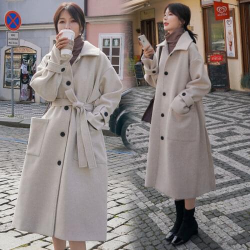 Autumn winter long wool coats woman solid thick warm woolen jacket korean elegant vintage overcoat women fall clothing Fad tops