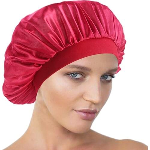 Popular Night Sleep Hat Fashion Womens Donna Sleep Cap wide band satin Bonnet cap turban headband Hair Care Bonnet Nightcap
