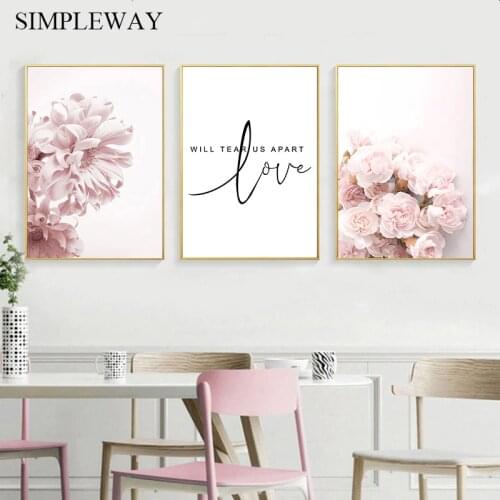 Pink Carnation Flower Plant Poster Nordic Art Canvas Botanical Print Love Quotes Wall Painting Scandinavian Decoration Picture