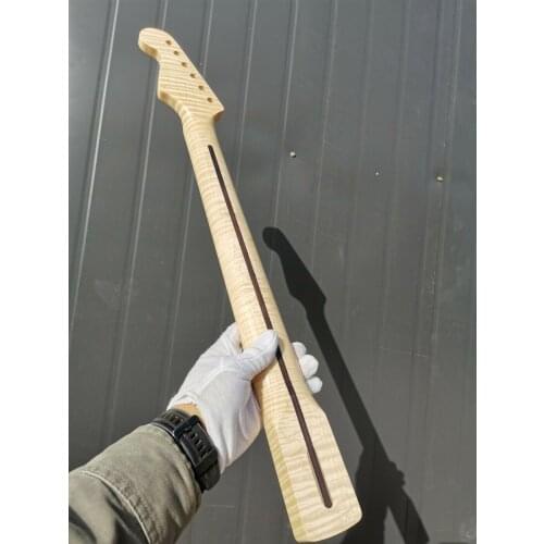 Tiger Flame Maple 21fret Guitar neck Clear Coat One Piece wood DIY Guitar