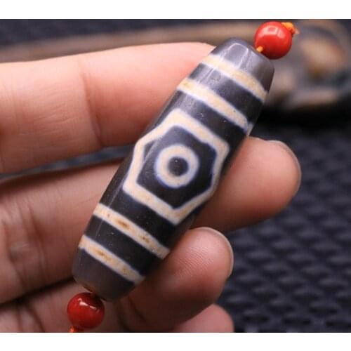 Rare Pattern Tibetan Old Agate 3 eye wisdom Totem 53mm dZi Bead
