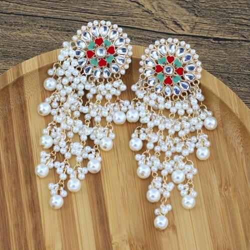 Luxury Bollywood Pearl Beads Hangings Earring Exaggerated Jewelry Indian Palace Earrings Statement Bridal Afghan Tribal Egypt