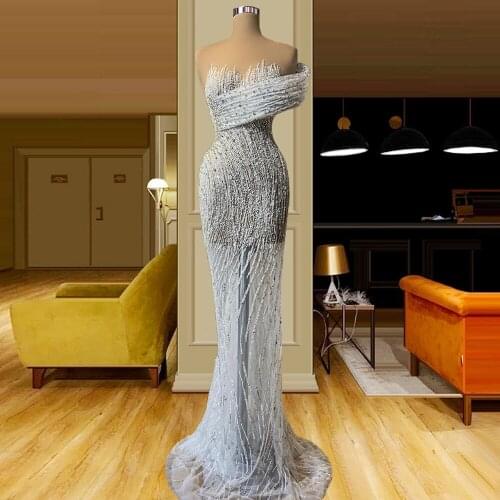 Luxury Beads Long Mermaid Party Dresses Dubai Evening Gowns Illusion One Shoudler Formal Celebrity Dresses Elegant Prom