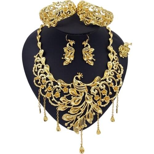 Yulaili Fashion Luxury Wedding Jewelry Sets Gold Color Necklace Earrings Bracelet Ring Dubai Bridal Jewellery Accessories